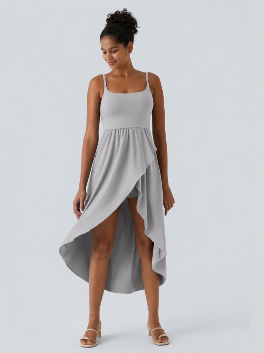 Backless High Low 2-Piece Side Pocket Flowy Midi Quick Dry